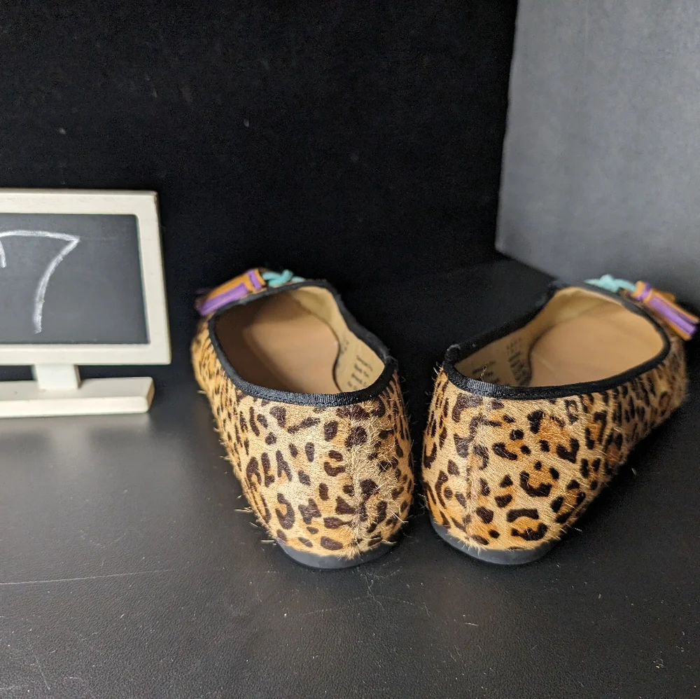 Hush Puppies NWOT 7 cheetah print genuine fur colorful tassel slip on loafers‎
